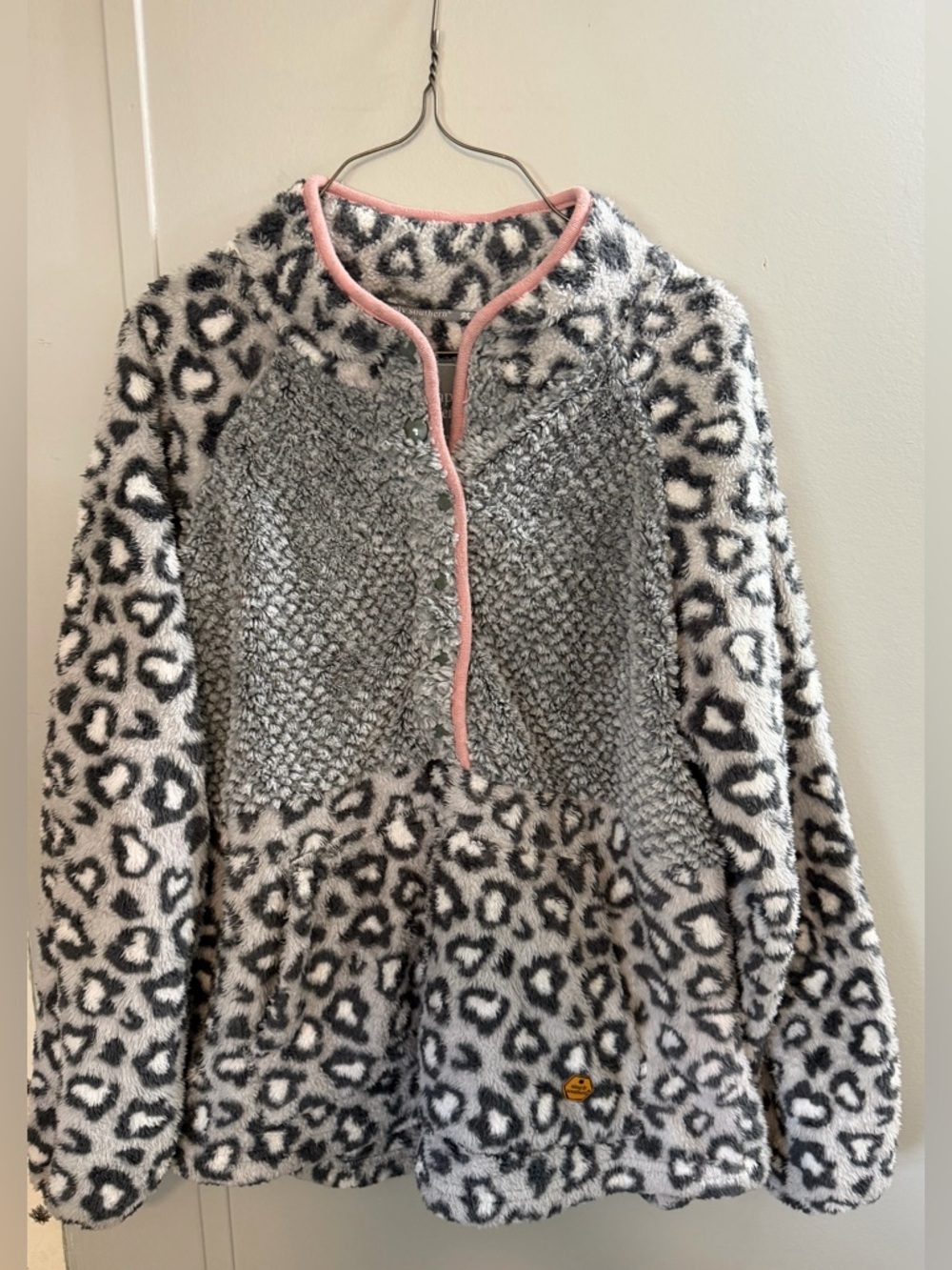 Simply Southern 1/4 snap gray leopard print Sherpa pullover size XLarge